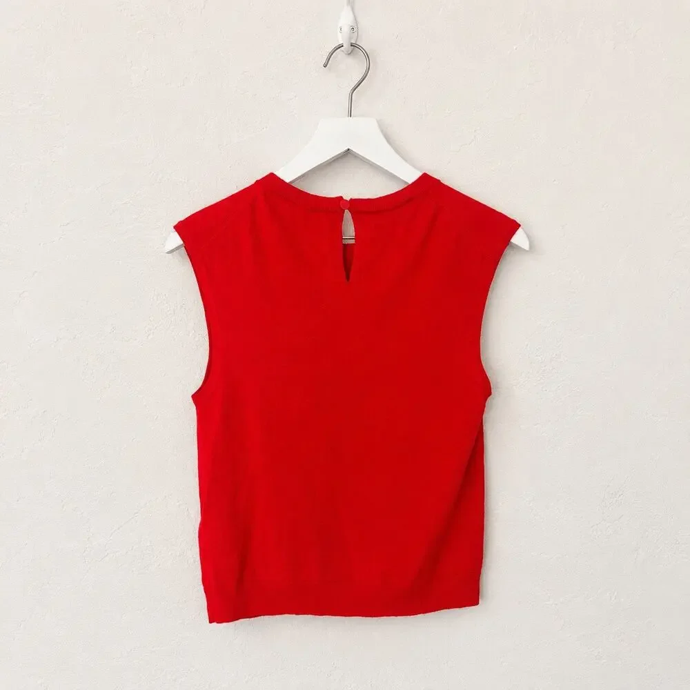 J.Crew Featherweight Cashmere Blend Cropped Sweater Shell Red M CB883